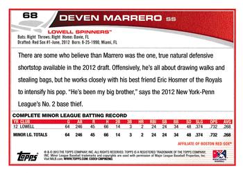 2013 Topps Pro Debut #68 Deven Marrero Back