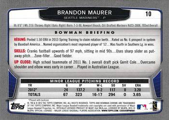 2013 Bowman Chrome #10 Brandon Maurer Back