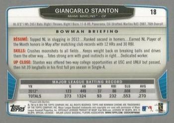 2013 Bowman Chrome #18 Giancarlo Stanton Back