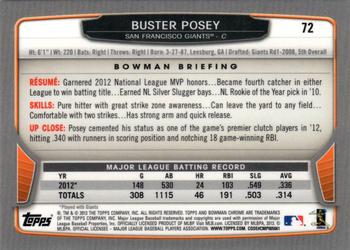 2013 Bowman Chrome #72 Buster Posey Back