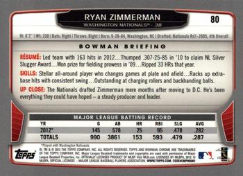 2013 Bowman Chrome #80 Ryan Zimmerman Back