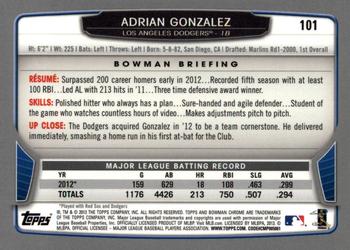 2013 Bowman Chrome #101 Adrian Gonzalez Back