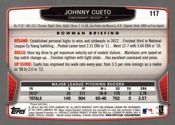 2013 Bowman Chrome #117 Johnny Cueto Back