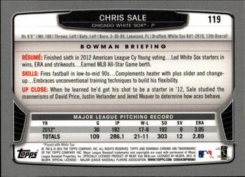 2013 Bowman Chrome #119 Chris Sale Back