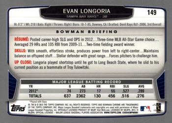 2013 Bowman Chrome #149 Evan Longoria Back