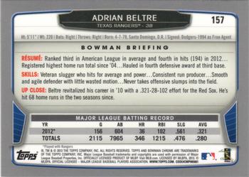 2013 Bowman Chrome #157 Adrian Beltre Back