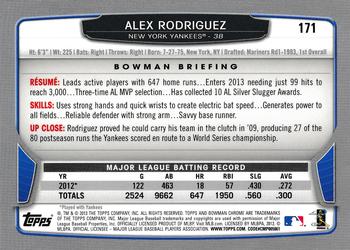 2013 Bowman Chrome #171 Alex Rodriguez Back