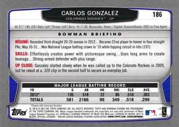 2013 Bowman Chrome #186 Carlos Gonzalez Back