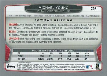 2013 Bowman Chrome #208 Michael Young Back