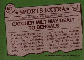 1976 Topps - Traded #532T Milt May Back
