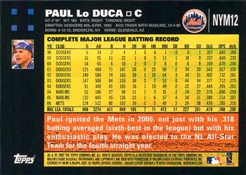 2007 Topps Gift Sets New York Mets #NYM12 Paul Lo Duca Back