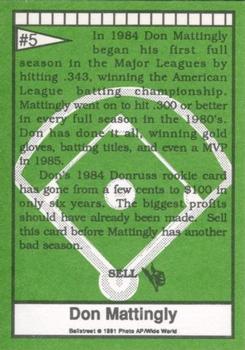 1991 Ballstreet #5 Don Mattingly Back