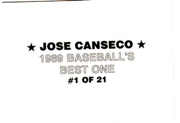 1989 Baseball's Best One (unlicensed) #1 Jose Canseco Back