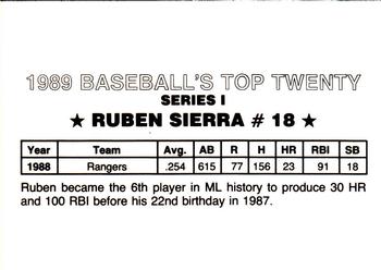 1989 Baseball's Top Twenty (unlicensed) #18 Ruben Sierra Back