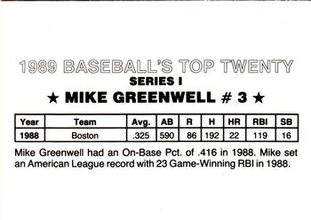 1989 Baseball's Top Twenty (unlicensed) #3 Mike Greenwell Back
