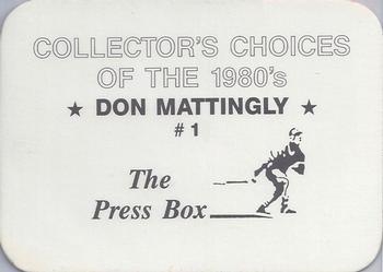 1987 The Press Box Collector's Choices of the 1980's (unlicensed) #1 Don Mattingly Back
