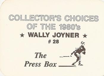 1987 The Press Box Collector's Choices of the 1980's (unlicensed) #28 Wally Joyner Back