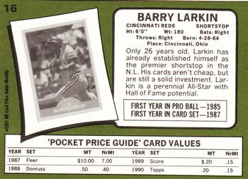 1991 SCD Baseball Card Price Guide Monthly #16 Barry Larkin Back