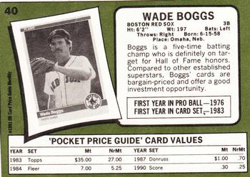 1991 SCD Baseball Card Price Guide Monthly #40 Wade Boggs Back