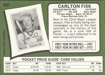 1991 SCD Baseball Card Price Guide Monthly #43 Carlton Fisk Back