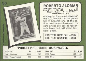 1991 SCD Baseball Card Price Guide Monthly #50 Roberto Alomar Back