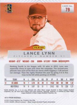 2012 Panini Prizm #79 Lance Lynn Back