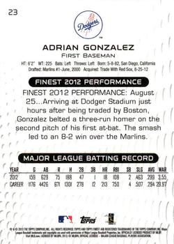 2013 Finest #23 Adrian Gonzalez Back