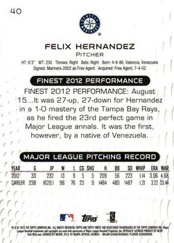 2013 Finest #40 Felix Hernandez Back