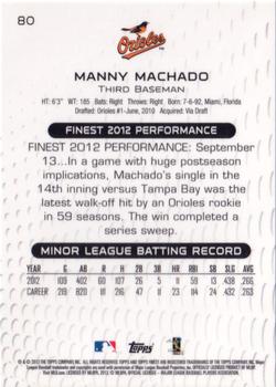 2013 Finest #80 Manny Machado Back