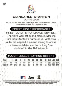 2013 Finest #81 Giancarlo Stanton Back