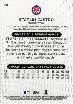 2013 Finest #98 Starlin Castro Back