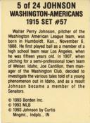 1993 Cracker Jack 1915 Replicas #5 Walter Johnson Back