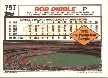 1992 Topps - Pre-Production Samples Gold (Diamond) Panel Singles #757 Rob Dibble Back