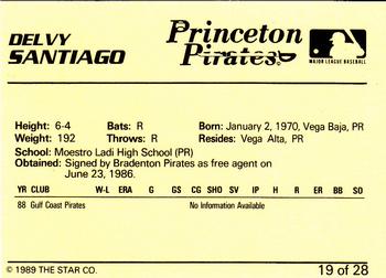 1989 Star Princeton Pirates #19 Delvy Santiago Back