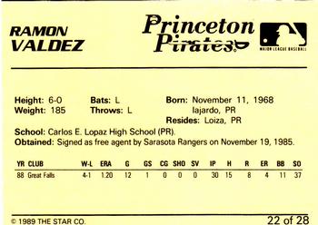 1989 Star Princeton Pirates #22 Ramon Valdez Back
