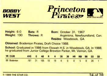 1989 Star Princeton Pirates #24 Bobby West Back