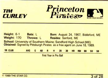 1989 Star Princeton Pirates #3 Tim Curley Back