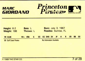 1989 Star Princeton Pirates #7 Marc Giordano Back