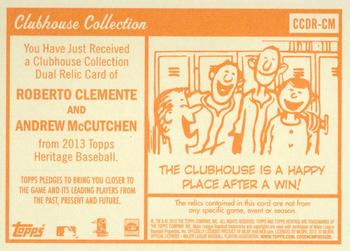 2013 Topps Heritage - Clubhouse Collection Dual Relics #CCDR-CM Roberto Clemente / Andrew McCutchen Back