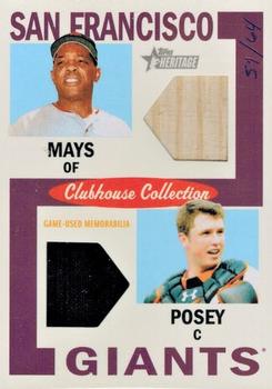 2013 Topps Heritage - Clubhouse Collection Dual Relics #CCDR-MP Willie Mays / Buster Posey Front