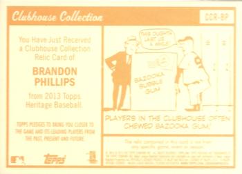 2013 Topps Heritage - Clubhouse Collection Relics #CCR-BP Brandon Phillips Back