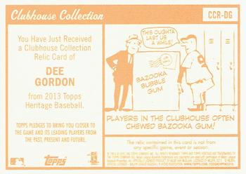 2013 Topps Heritage - Clubhouse Collection Relics #CCR-DG Dee Gordon Back