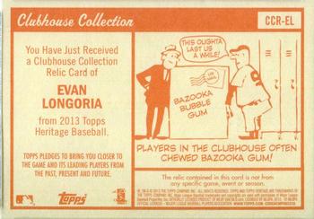 2013 Topps Heritage - Clubhouse Collection Relics #CCR-EL Evan Longoria Back