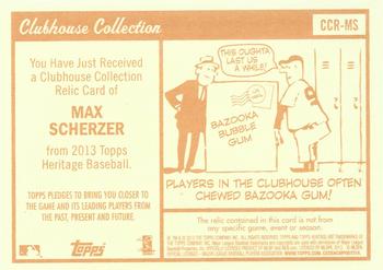 2013 Topps Heritage - Clubhouse Collection Relics #CCR-MS Max Scherzer Back