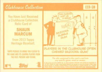 2013 Topps Heritage - Clubhouse Collection Relics #CCR-SM Shaun Marcum Back
