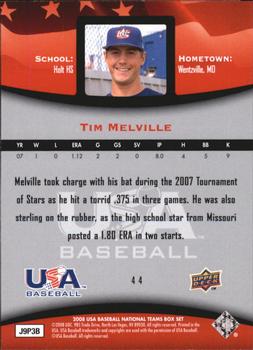 2008 Upper Deck USA Baseball Box Set #44 Tim Melville Back