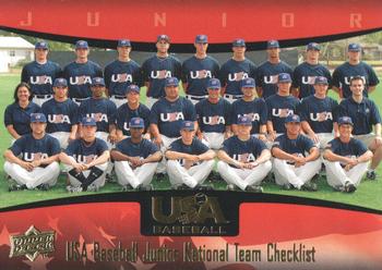 2008 Upper Deck USA Baseball Box Set #54 USA Baseball Junior National Team Checklist Front