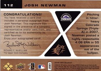 2008 SPx #112 Josh Newman Back