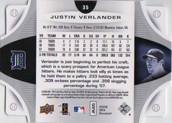 2008 SPx #35 Justin Verlander Back