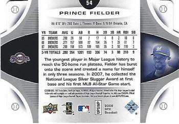 2008 SPx #54 Prince Fielder Back